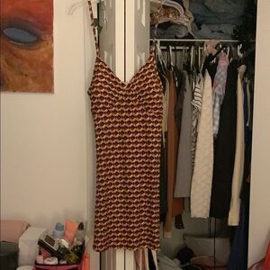Orange and Cream Sheath Mini Dress Spaghetti Strap